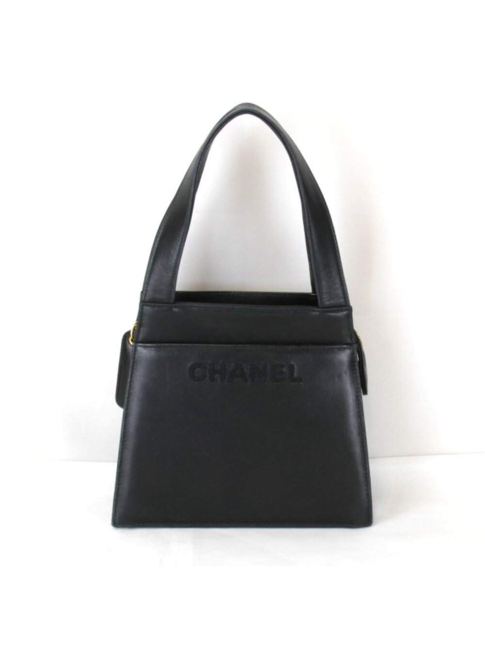 Chanel Price Logo Lambskin Gold Handbag Leather Black